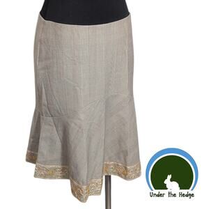 Y2K Bebe Taupe Plaid Beaded Sequin Embroidered Flare Skirt Size 6 H2 Coquette
